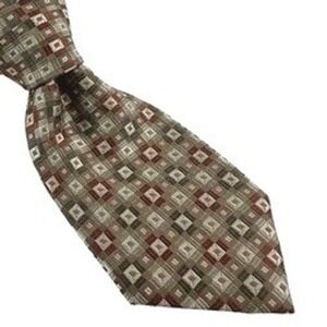 Burma Bibas Mens 63 x 4 Extra Long Necktie Brown Green Red Geometric Silk